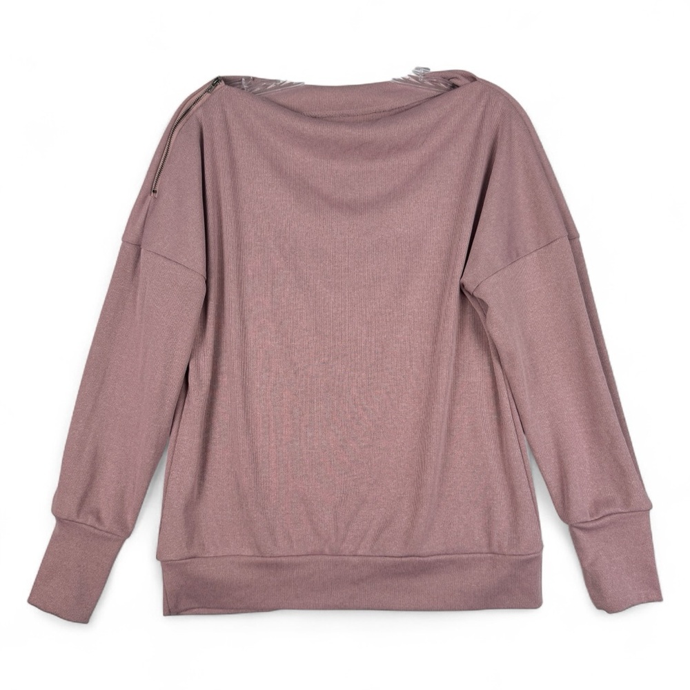 Womens Size Small Pink Zip Shoulder Top Blouse Long Sleeve Stretch EUC